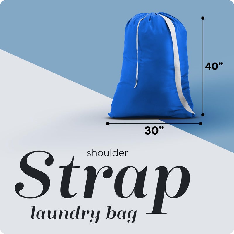 Handy Laundry Shoulder Strap Bag - Drawstring Locking Closure  Durable Nylon Material  Large Capacity  Heavy Duty Stitching  Perfect for Laundromat or College Dorm. (Blue | 30"" x 40"") - Image 2